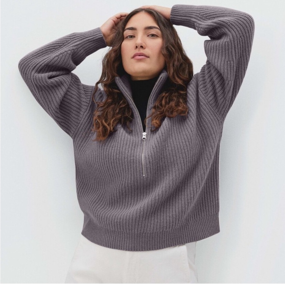 Everlane Felted Merino Half-Zip Sweater Plum Gray S